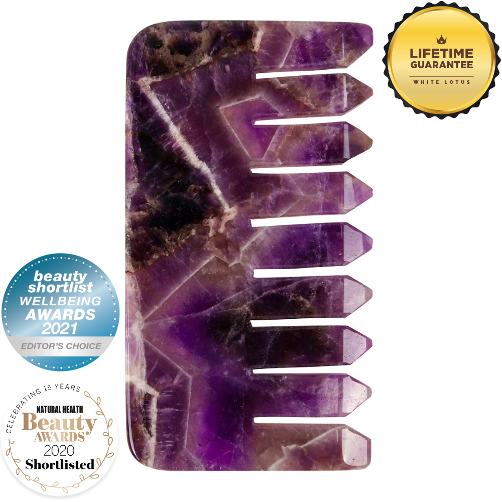 Amethyst Kristallkamm - Natürlicher, chemiefreier Kristall in einer signierten, mit Seide ausgekleideten Box