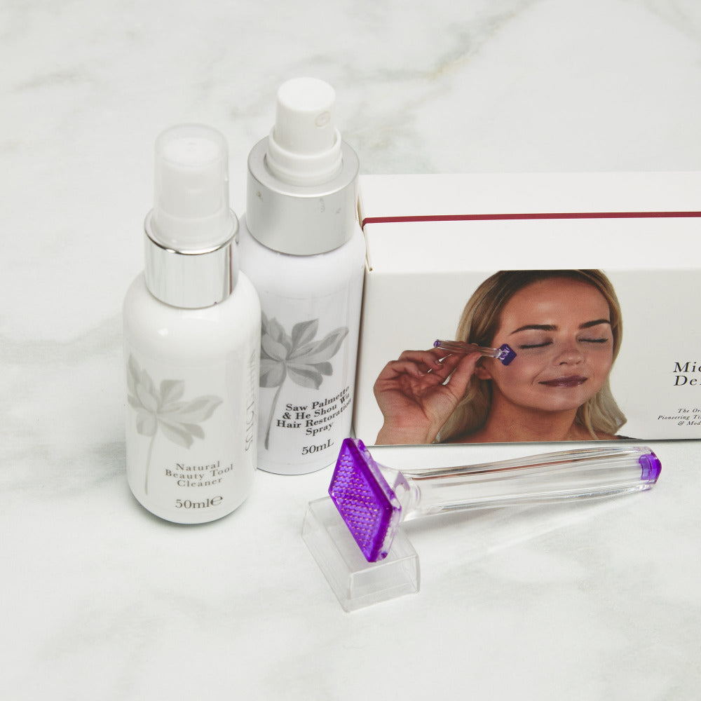 Haarausfall Mikronadel-Kit - mit Derma Stamp, Sägepalme & He Shou Wu