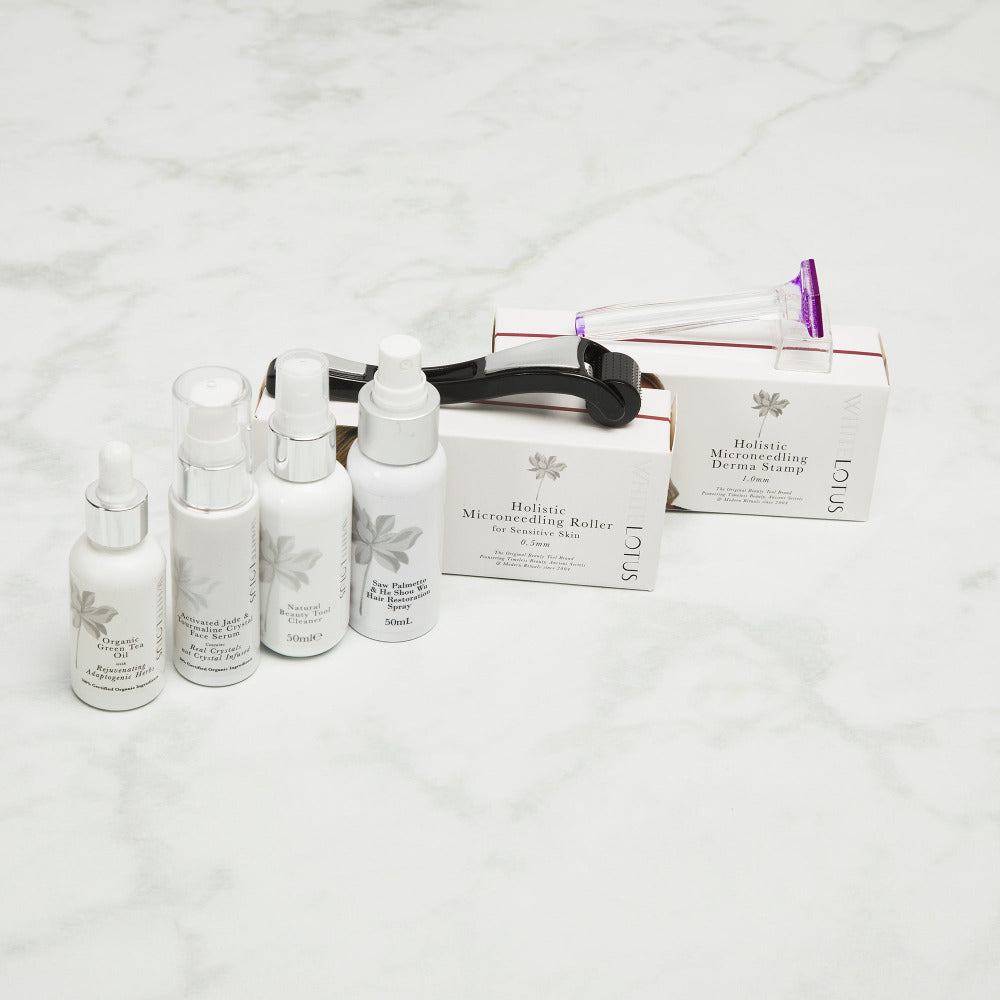 Haarausfall Mikronadel-Kit - mit Derma Stamp, Sägepalme & He Shou Wu