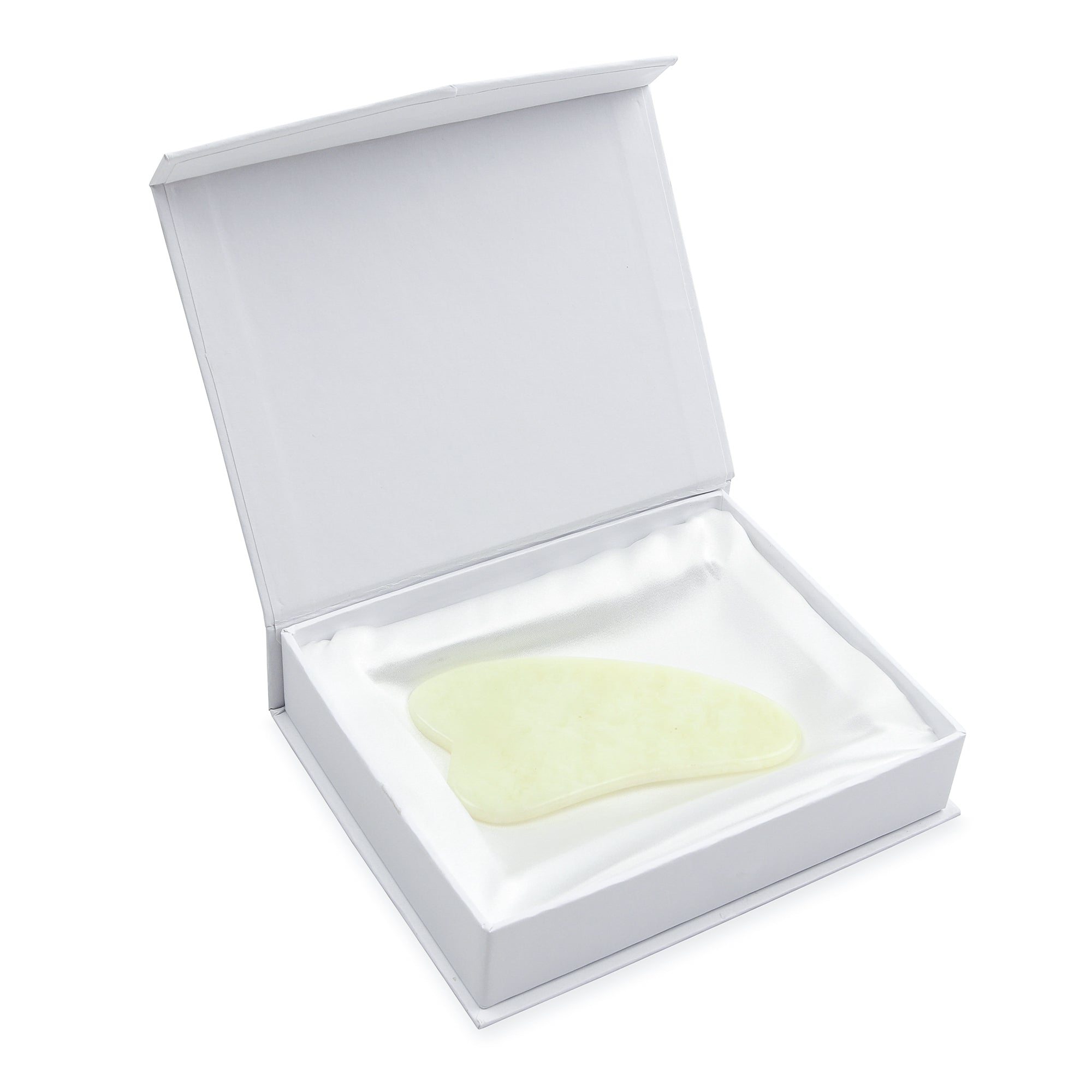 Jade Gua Sha - Natürlicher, chemiefreier Kristall in einer signierten, mit Seide ausgekleideten Box