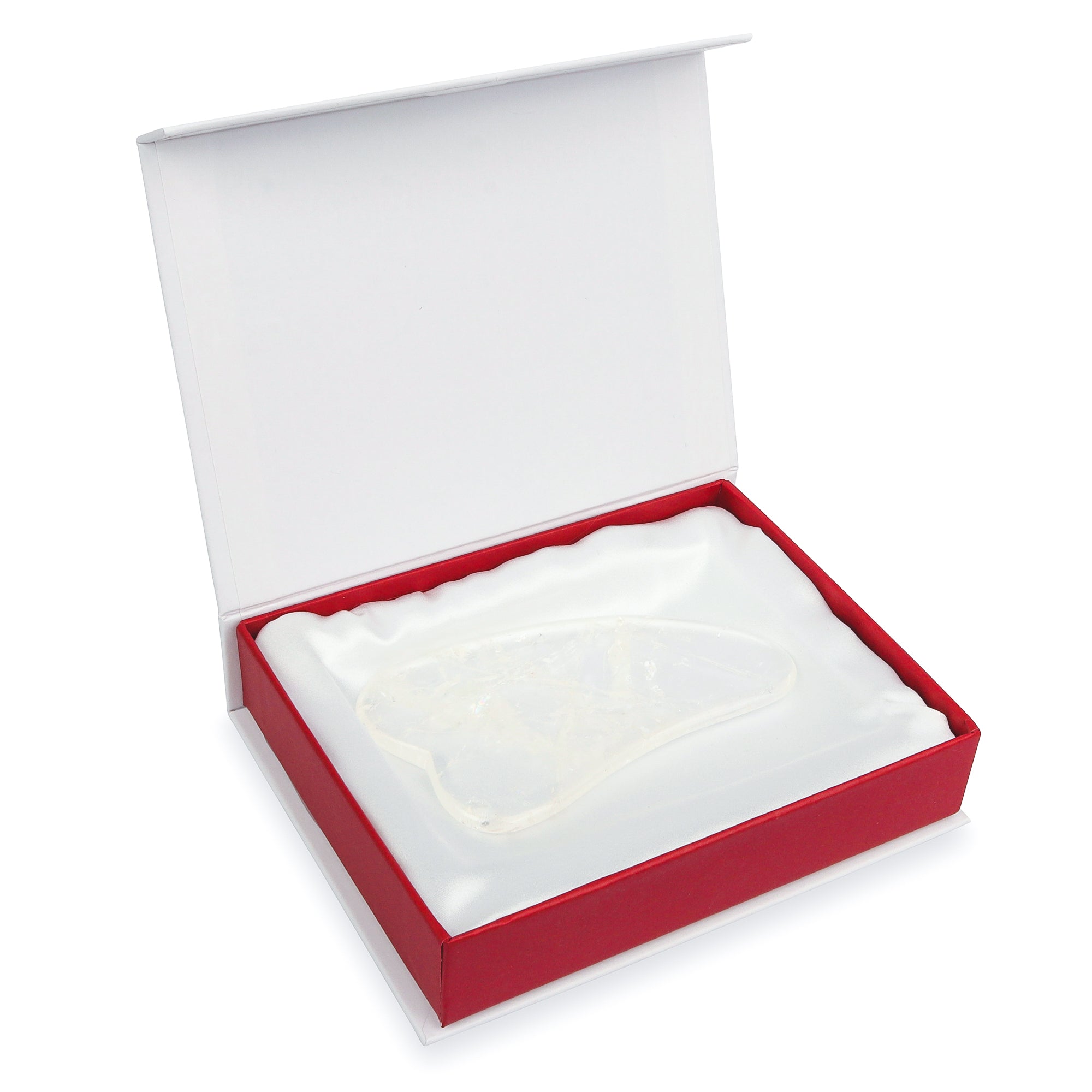 Gua Sha en cristal de quartz clair - cristal naturel sans produits chimiques dans une boîte doublée de soie signature