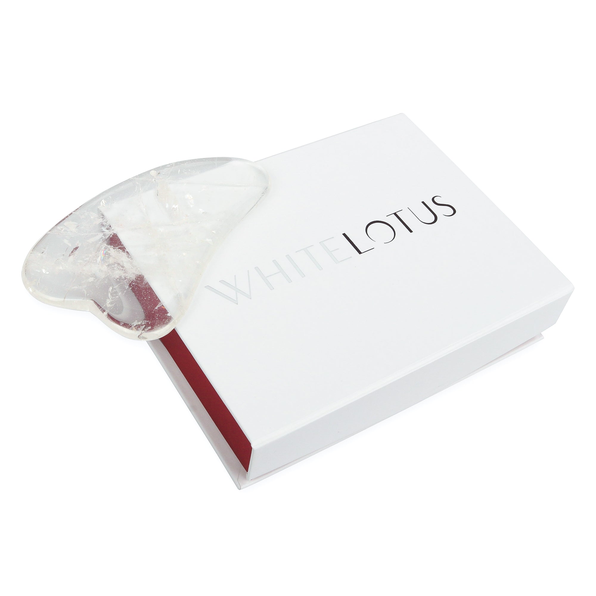 Gua Sha en cristal de quartz clair - cristal naturel sans produits chimiques dans une boîte doublée de soie signature