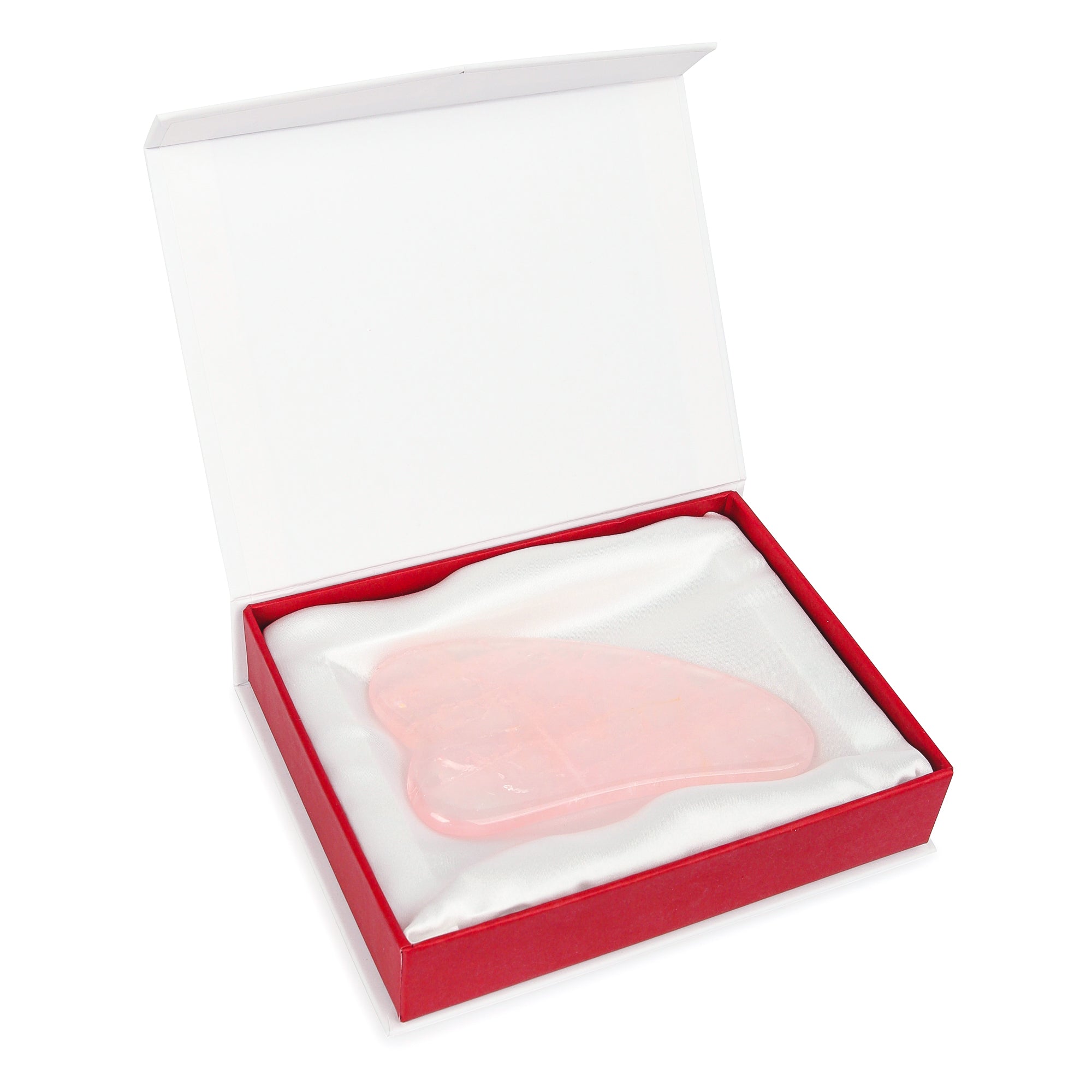 Herramienta Gua Sha de Cuarzo Rosa - Cristal Natural Libre de Químicos en una Caja Forrada de Seda de Firma EE. UU.