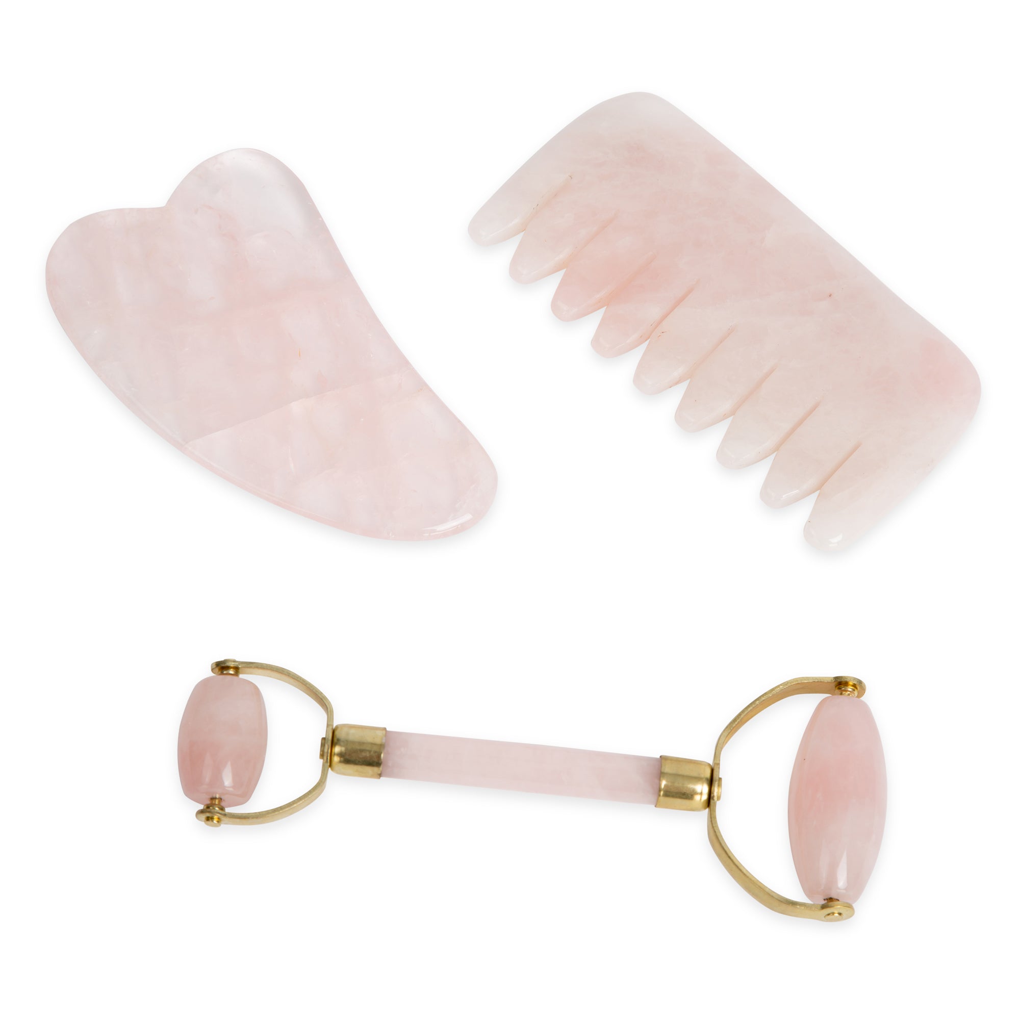 Herramienta Gua Sha de Cuarzo Rosa - Cristal Natural Libre de Químicos en una Caja Forrada de Seda de Firma EE. UU.