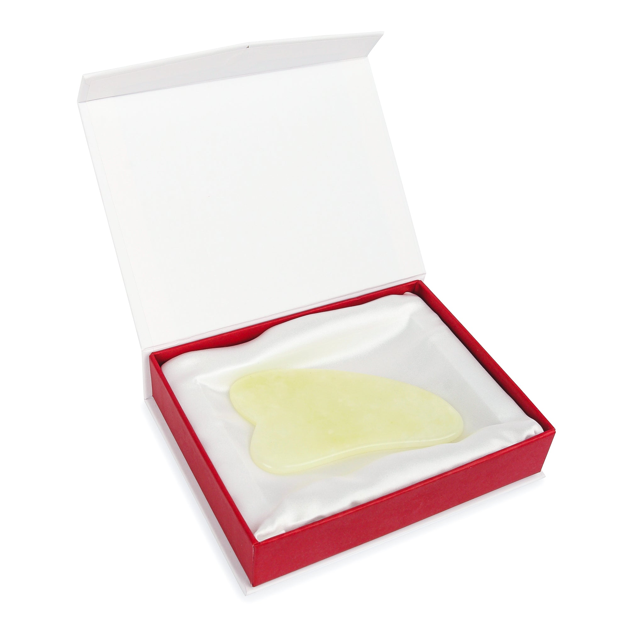 Jade Gua Sha - Cristal natural libre de químicos en una caja forrada de seda de firma