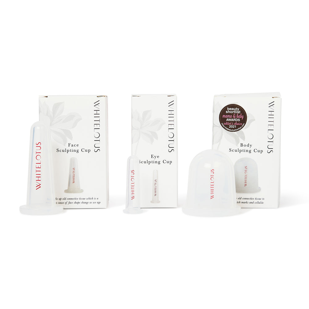 White Lotus Traditional Chinese Cupping! The cupping method has been made famous by actresses like Gwyneth Paltrow and athletes such as Michael Phelps. Whether it is on the face or other areas of the body, cupping does a fabulous job in improving skin health and reducing signs of aging such as sagging of skin. The facial massage cup, eye cup along with the stretch marks massager is delivered in a gift box which is perfect for gifting to someone. Please place your order right away!