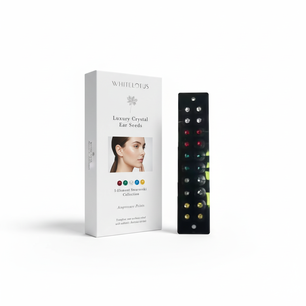 White Lotus Luxury Crystal Ear Seeds packaging with ear seeds on a white background