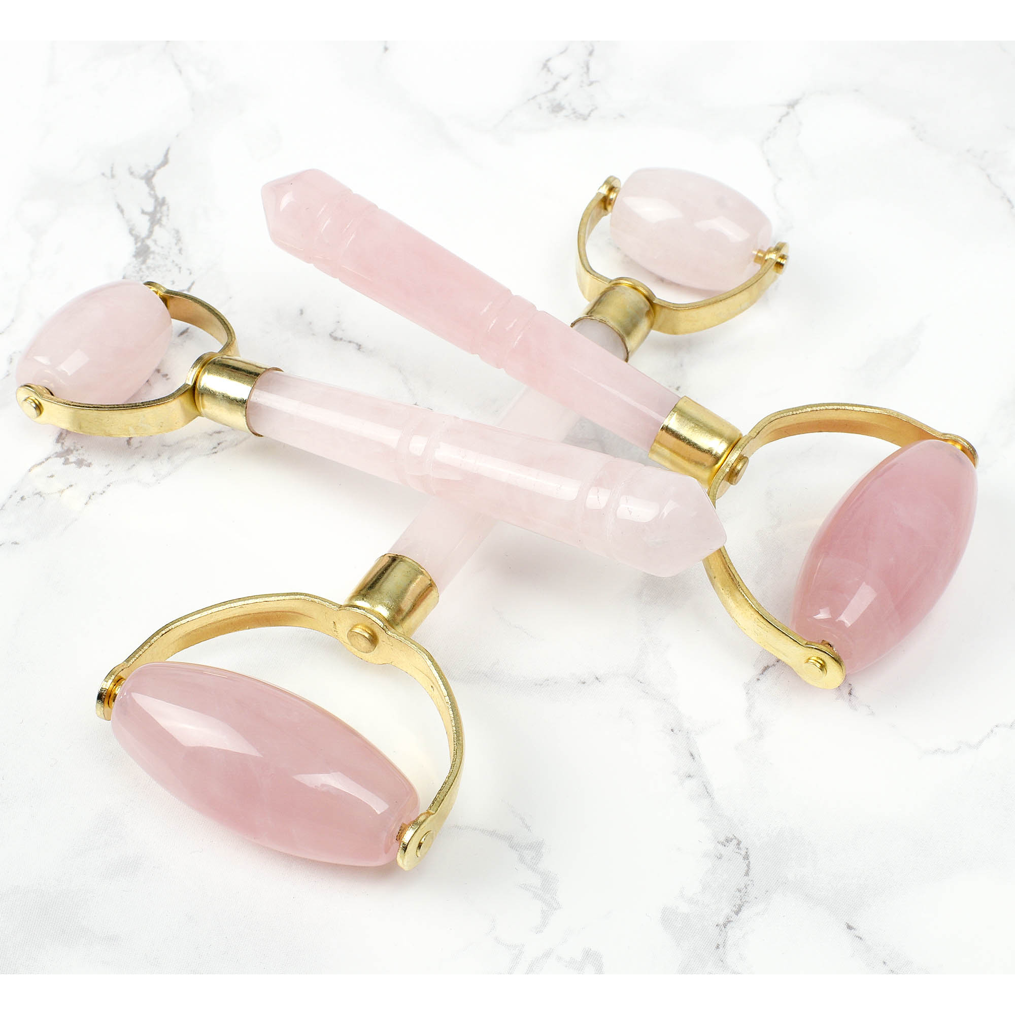 Double Headed Rose Quartz Roller - Natural Chemical Free Crystal in a Silk Lined Box
