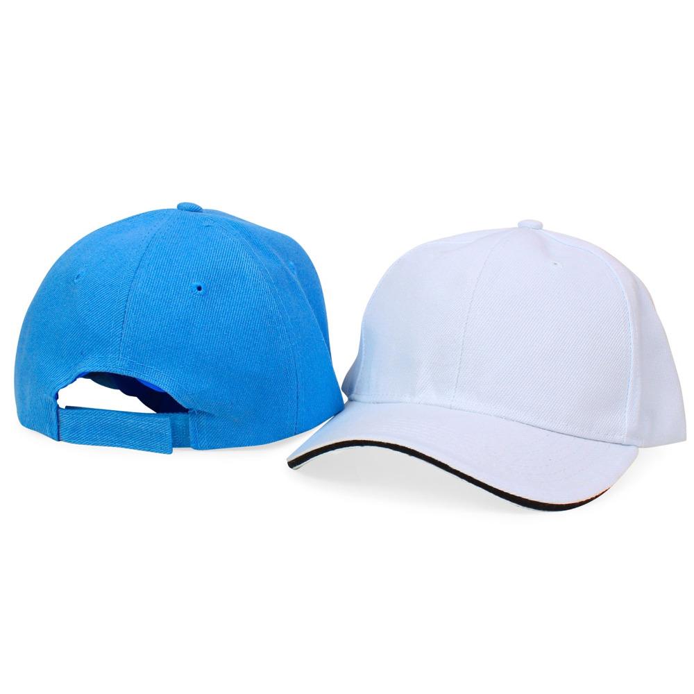 The front and back of a blue and white baseball cap