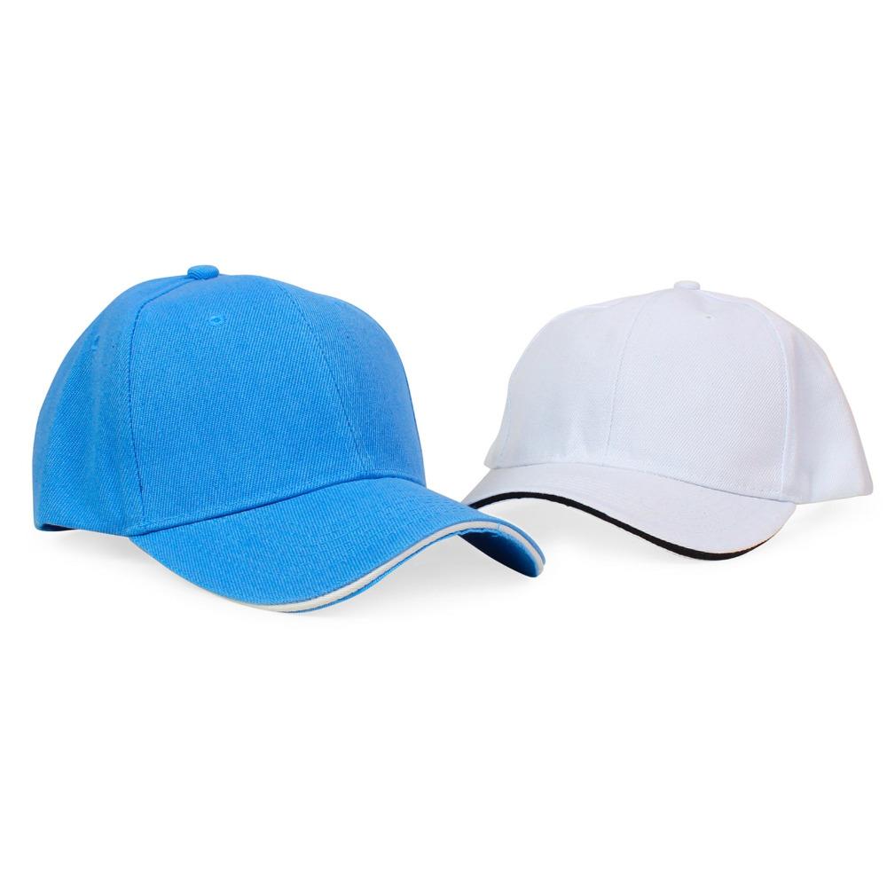 a side image of a sports cap in blue and in white